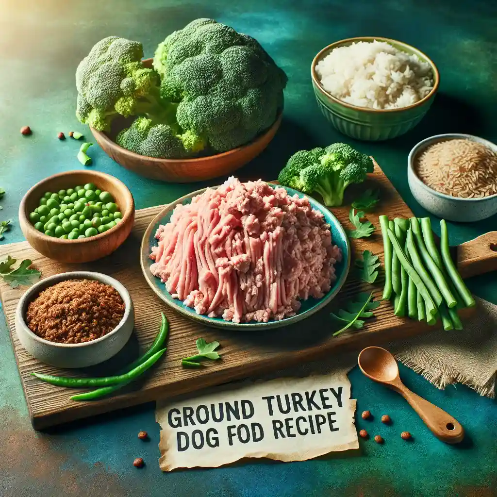 Ground Turkey Dog Food Recipe with some vegetables and rice