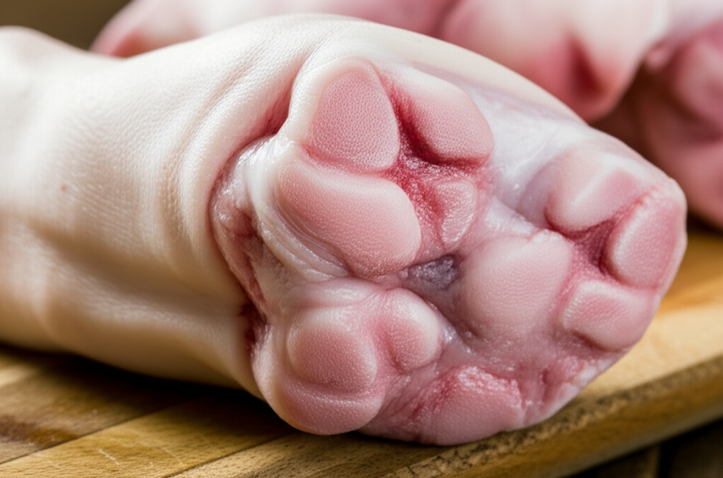 Generate a high-quality, relevant image prompt for an article about: Can Dogs Eat Raw Pig Feet? Stun